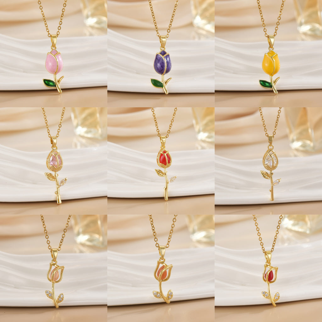 Tulip Flower Design Titanium Steel Necklace