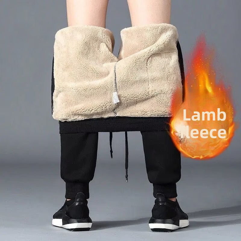 Men's fleece-lined pants, men's tapered athletic trousers, lambswool