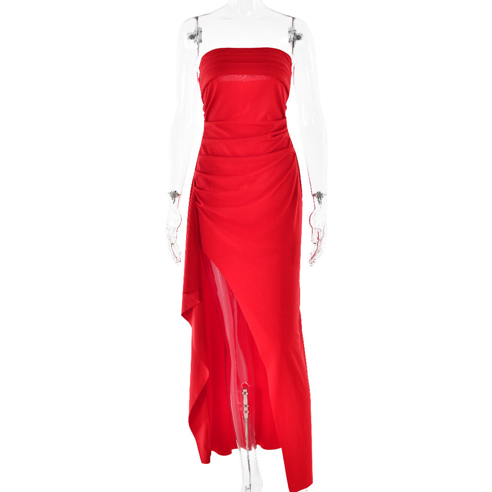 Womens Tube Top Backless Split Long Dress