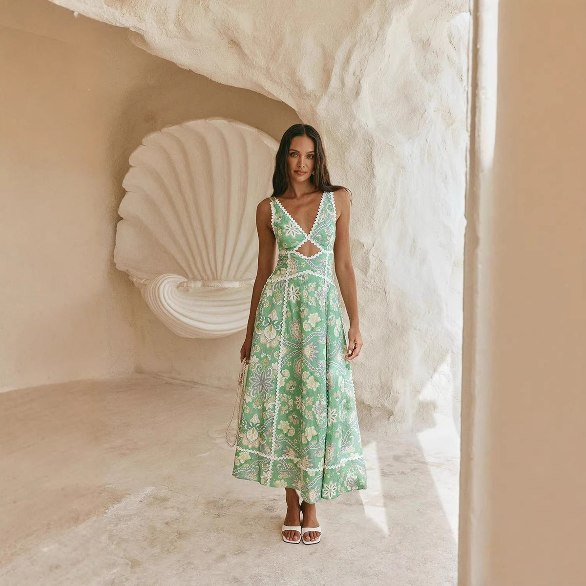 Floral Print Linen Blend A-Line Dress