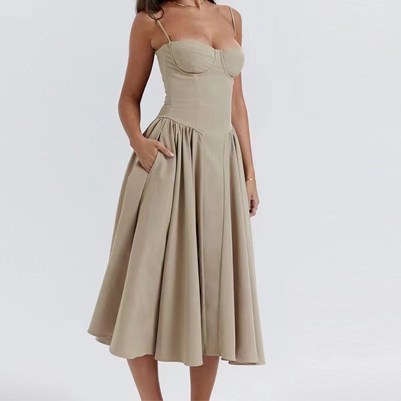 Suspender Mid-Length Dress with Chest Support
