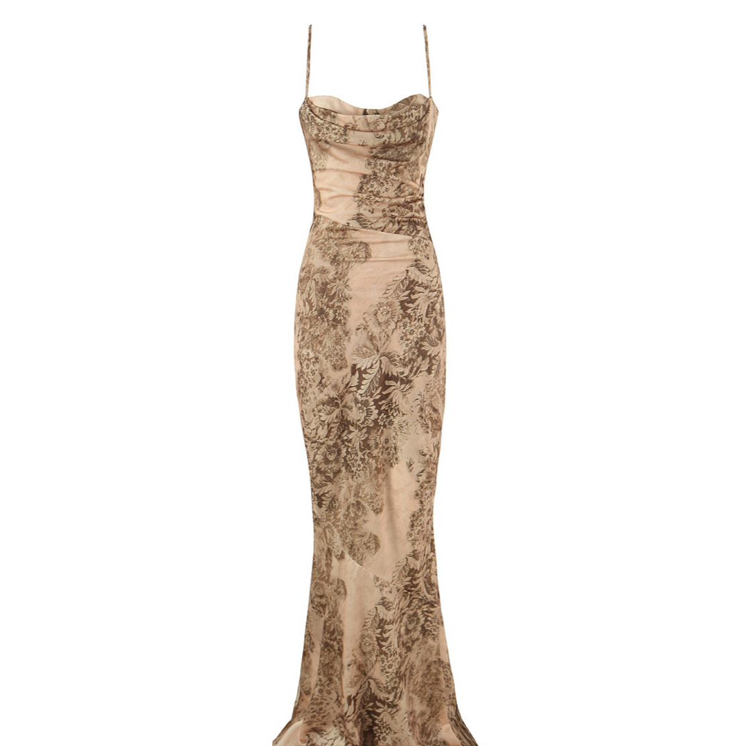 Floral Print Chiffon Mermaid Evening Gown