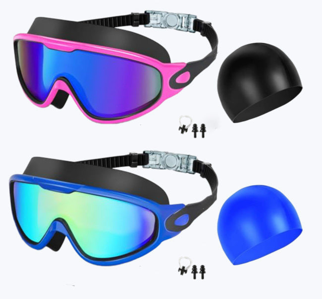 Large Frame Anti-Fog Swimming Goggles with Earplugs
