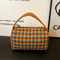 Classic Houndstooth Bucket Handbag Cute Portable Corduroy Makeup Gift Bag