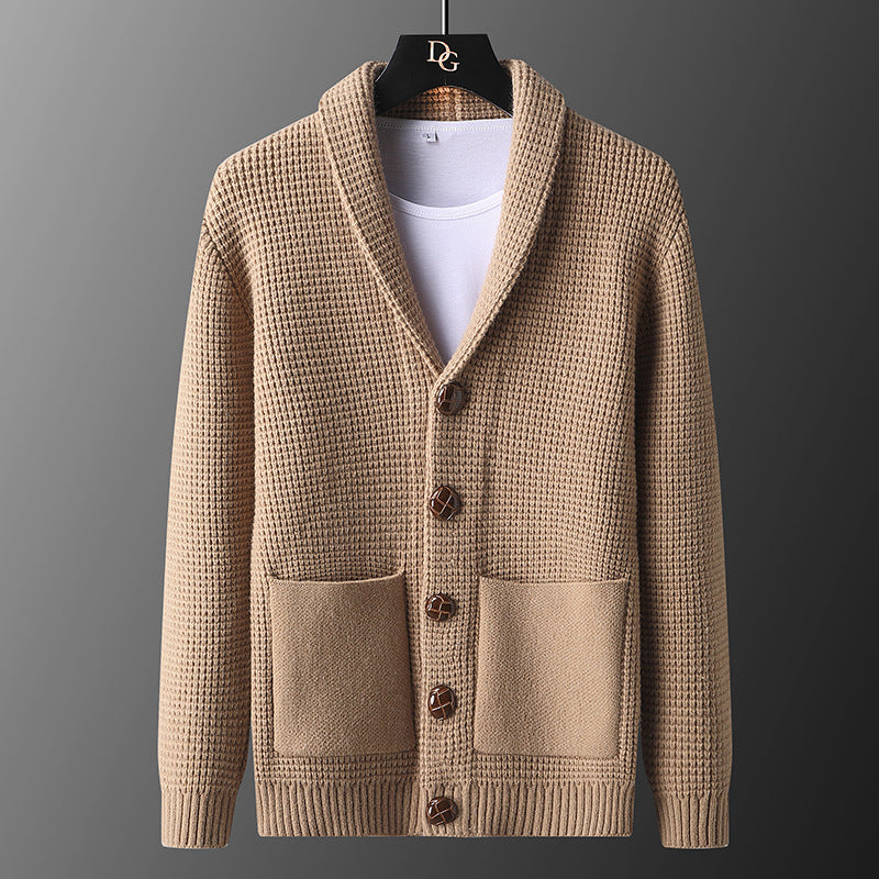 Men's Slim Fit Pocket Knit Cardigan with Turn Down Collar