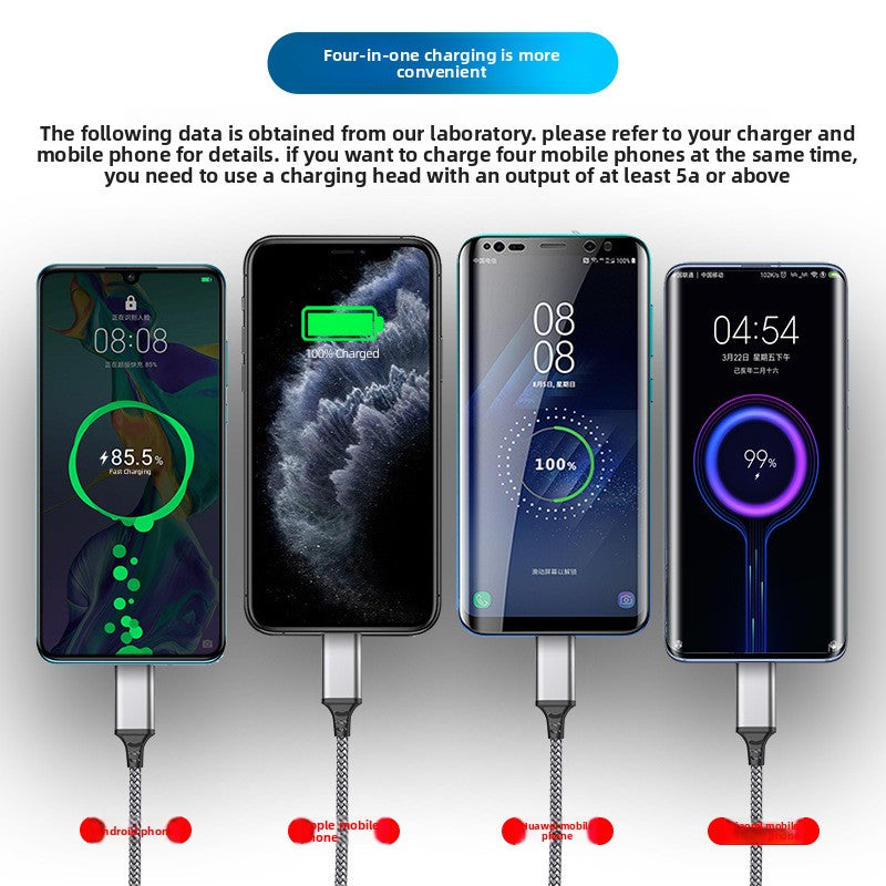 Four-in-One Braided Data Cable with Fast Charging