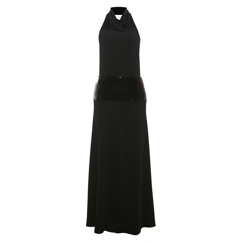 Elegant Halter Neck Backless High Waisted Dress
