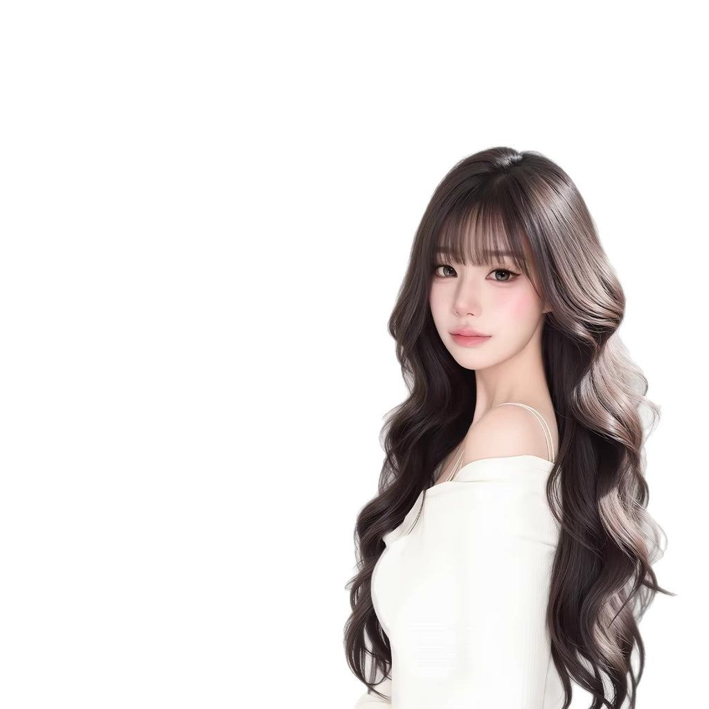 Long Wavy Wig with Bangs Korean Style