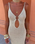 Womens Backless Knit Dress with Metal Buckle
