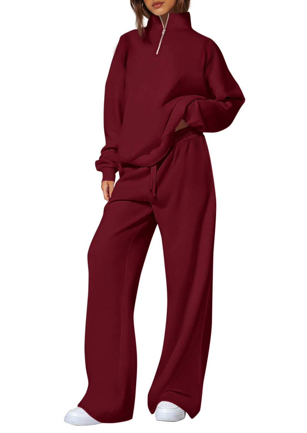 Standing collar half-zip long-sleeved pants