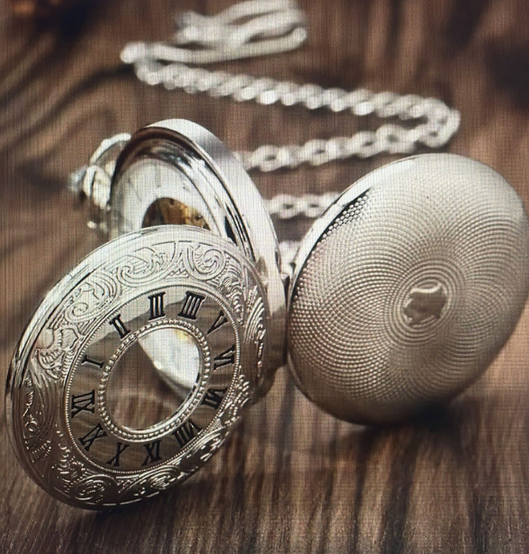 Engraved Mechanical Pocket Watch with Alloy Chain
