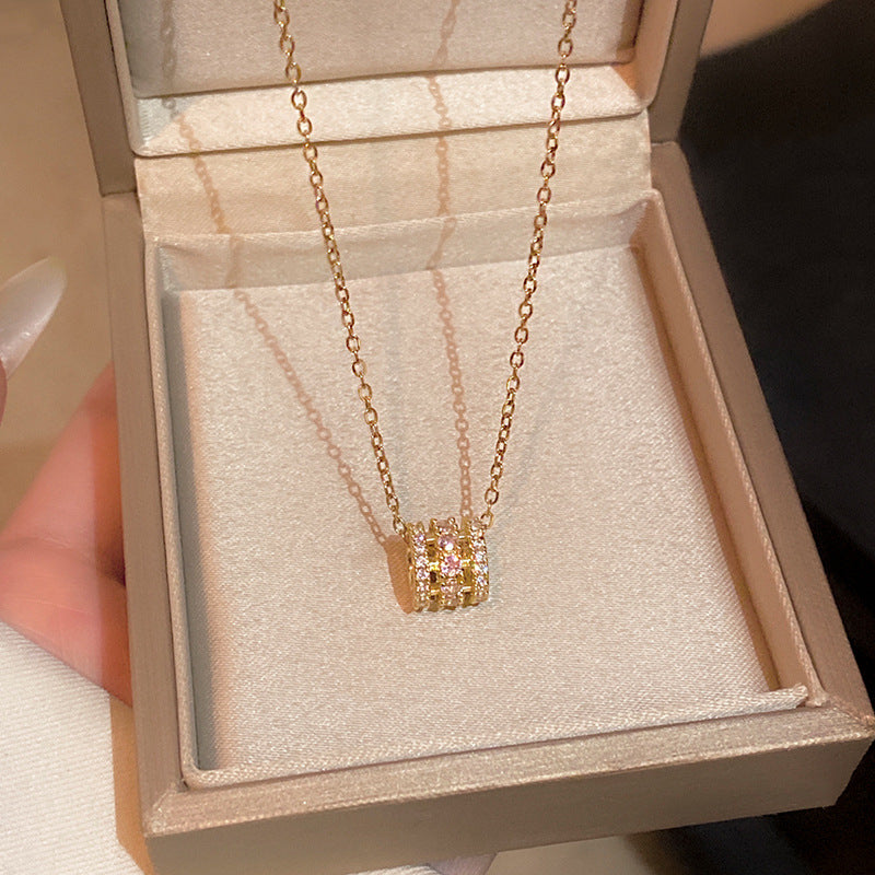 Elegant Titanium Steel Zircon Pearl Pendant Necklace