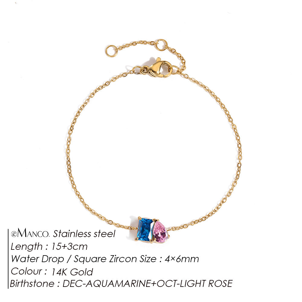 Stainless Steel Zircon Birthstone Bracelet