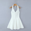 French Design Deep V Neck Open Back Halter Mini Dress Slim A-Line Summer Dress
