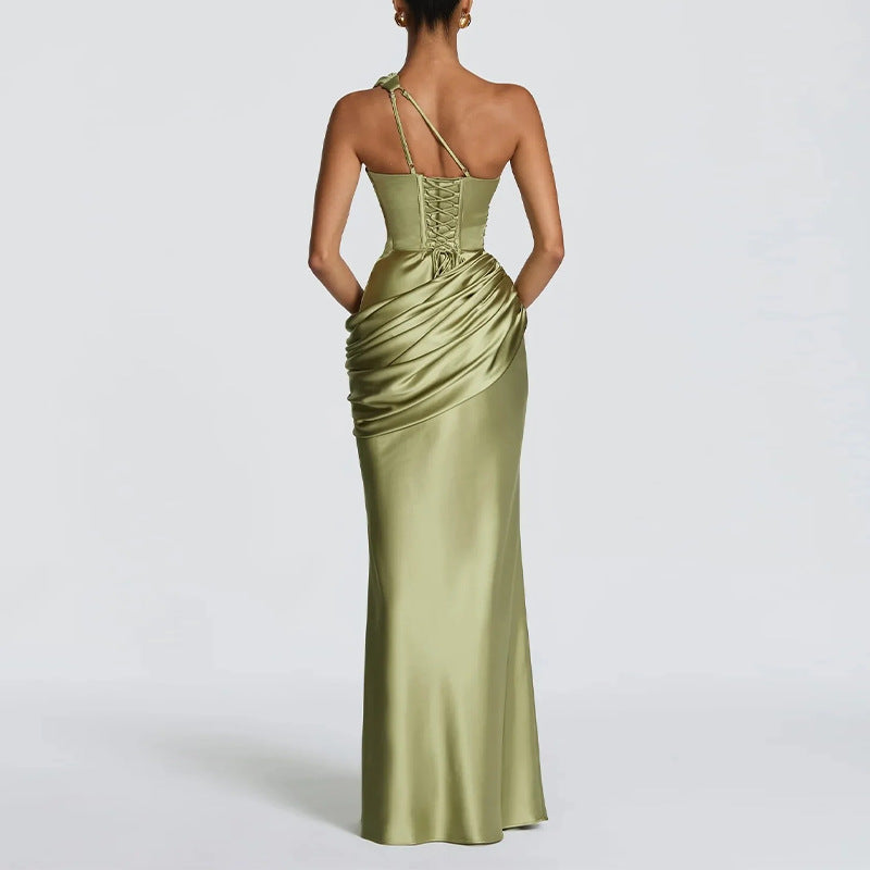 Elegant Solid Color Halter Neck Dress