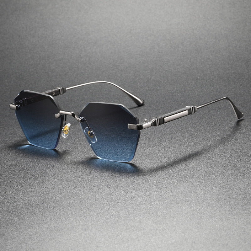 Wavy Pattern Frameless Square Metal Sunglasses UV400 Protection Fashion Driving Outdoor Glasses