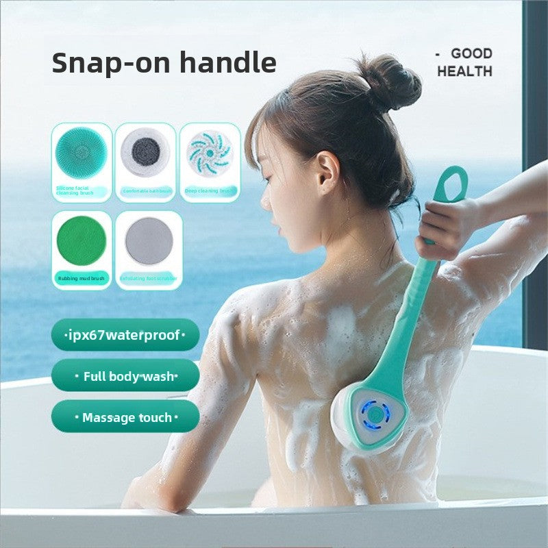 Electric Silicone Bath Brush with Long Handle and Multiple Brush Heads