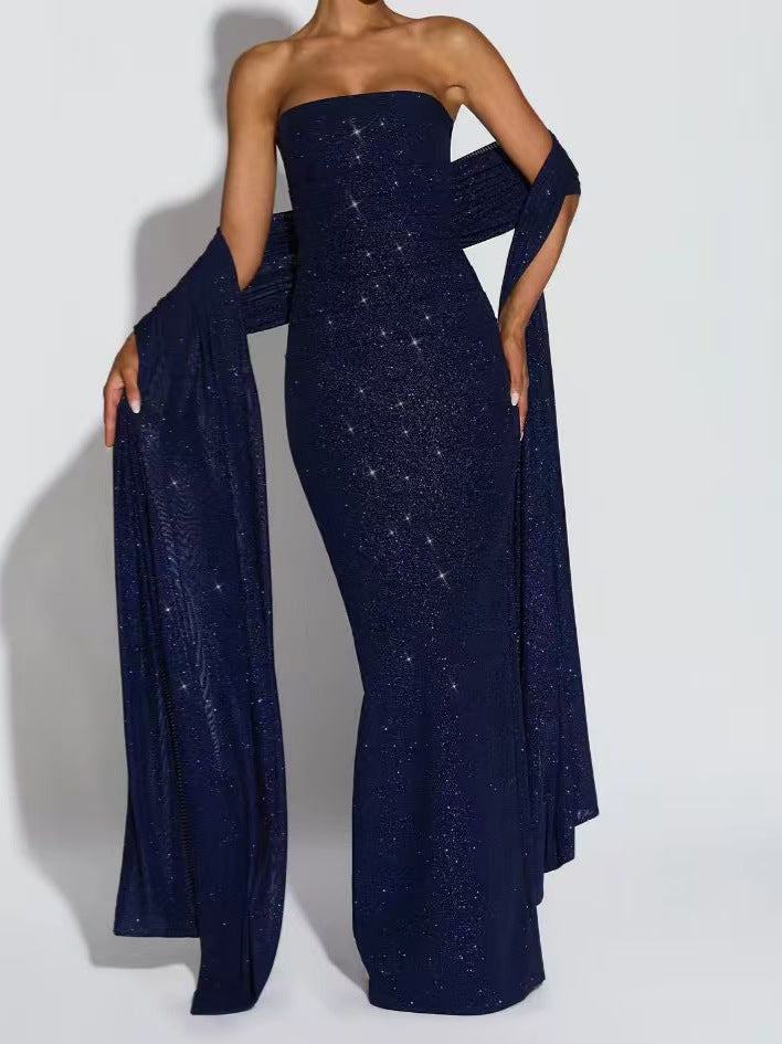 Sequin Off-Shoulder Slim Dress