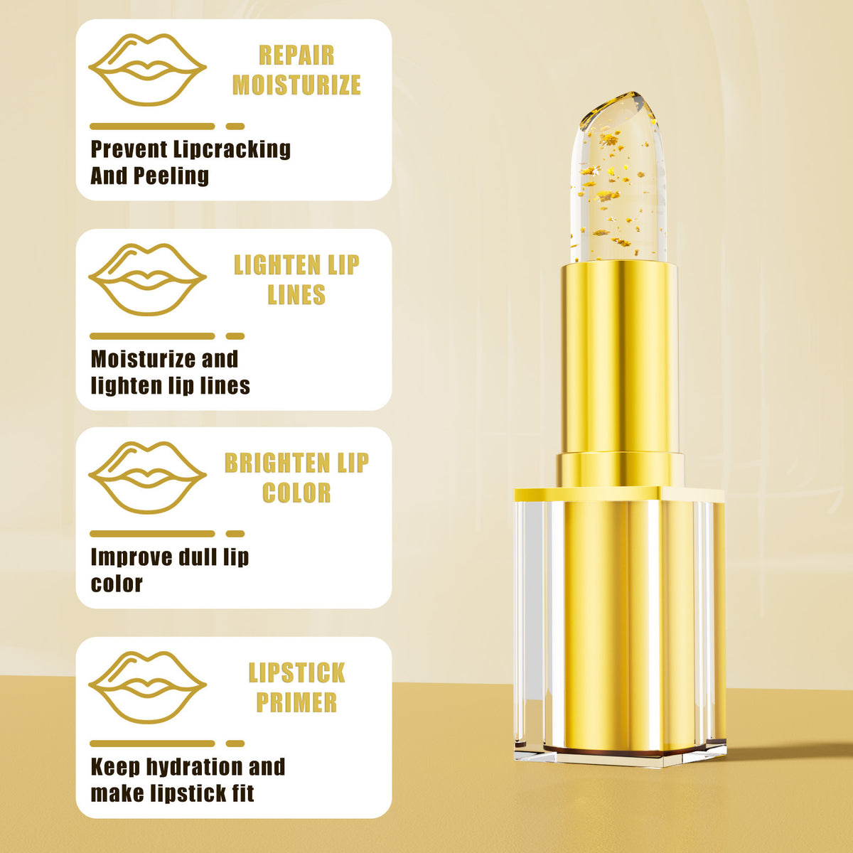 HelloKiss Moisturizing Color Changing Lipstick with Gold and Silver Foil Packaging for Natural Lip Care