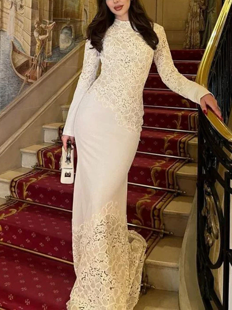 Elegant Lace Fishtail Long Sleeve Slim Fit Evening Dress