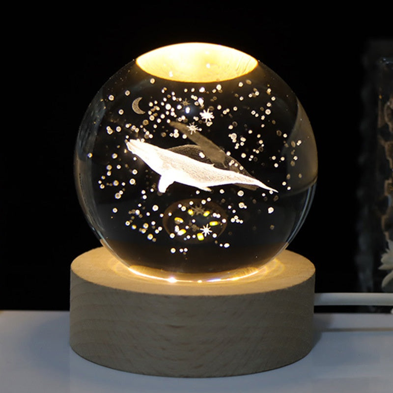 3D Engraved Crystal Ball Night Light with Warm Base