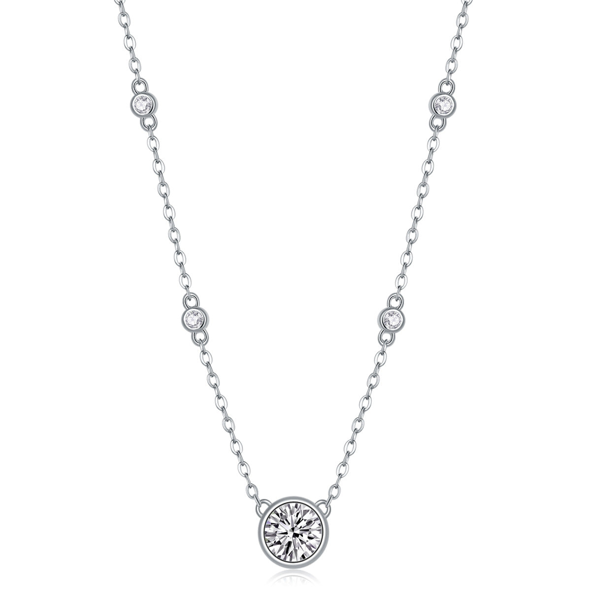 Sterling Silver Moissanite Geometric Pendant Necklace