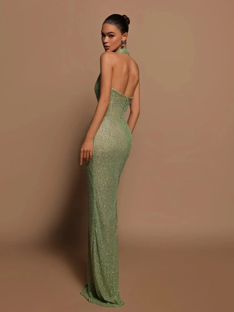 Sequin Halterneck Evening Dress