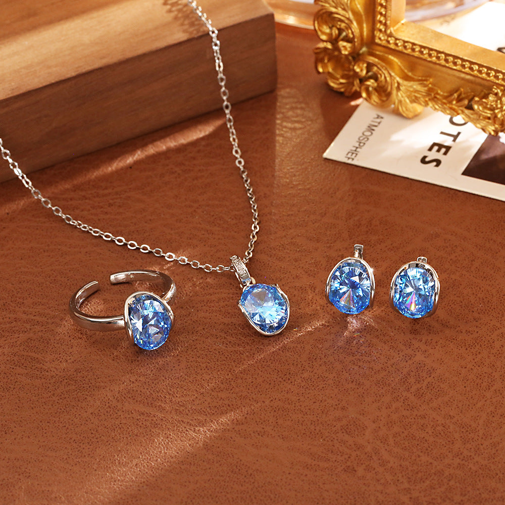Blue Zircon Earrings Necklace Ring
