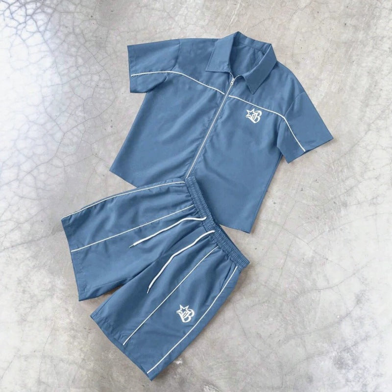 Striped Short Sleeve Shirt and Shorts Set