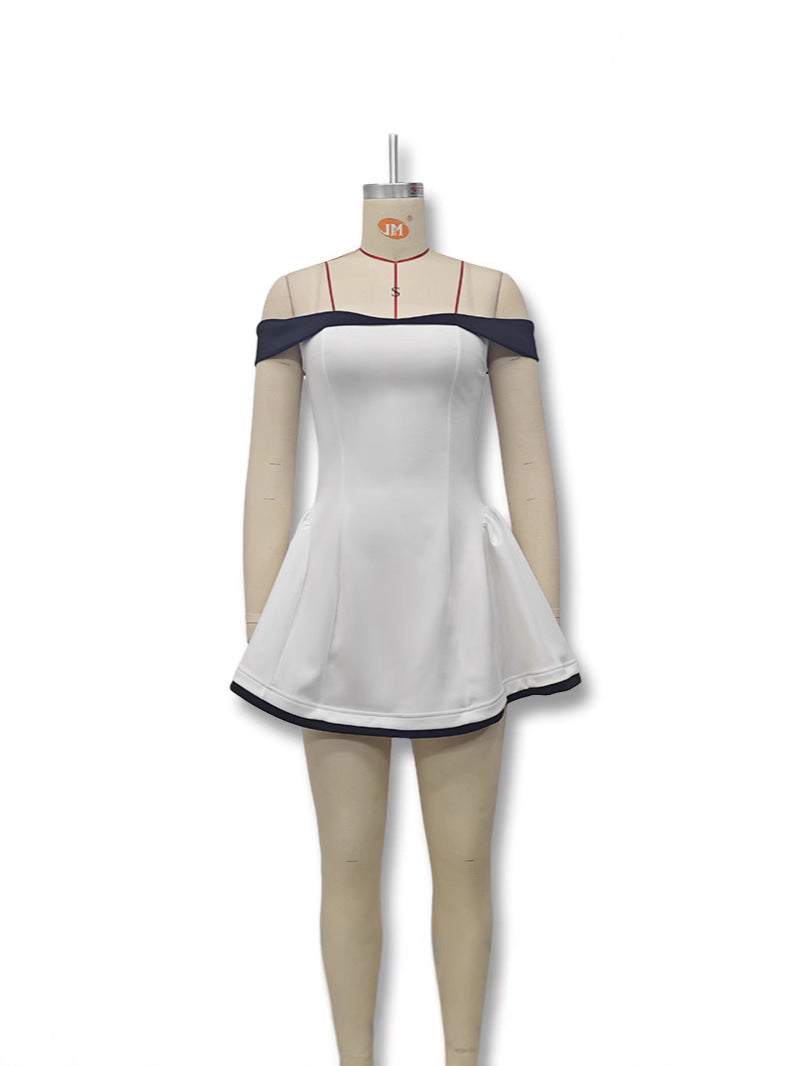 Womens Solid Color Off-Shoulder Slim Dress
