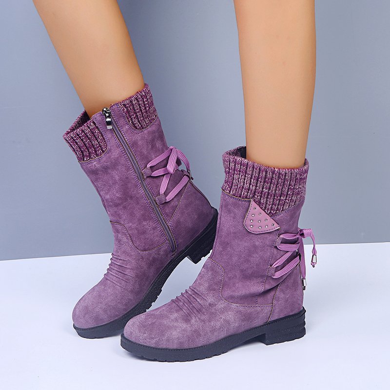 Womens Chunky Heel Knit Boots
