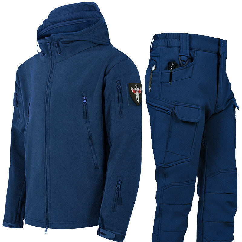 Men's Waterproof Tactical Jacket Set with Fleece Lining Sharkskin Outdoor Hunting Clothing