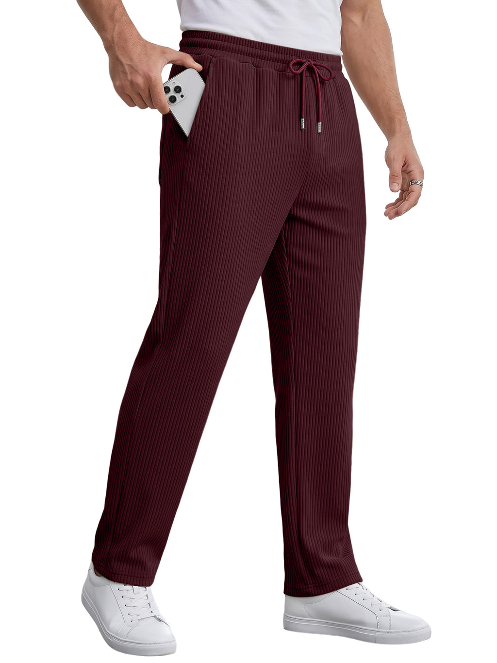 Men's Striped High Waist Wide Leg Straight Pants Casual Trousers