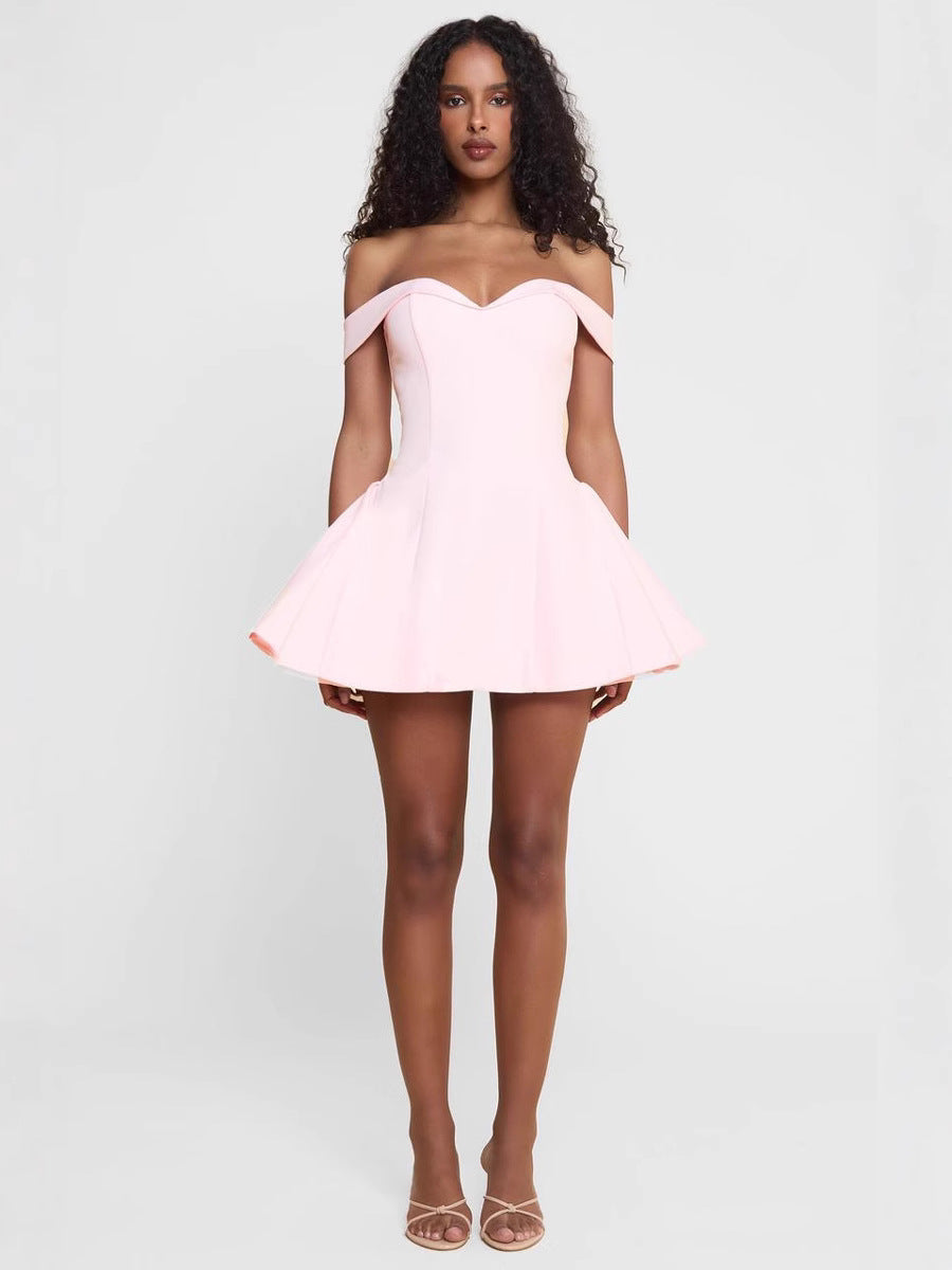 Womens Solid Color Off-Shoulder Slim Dress