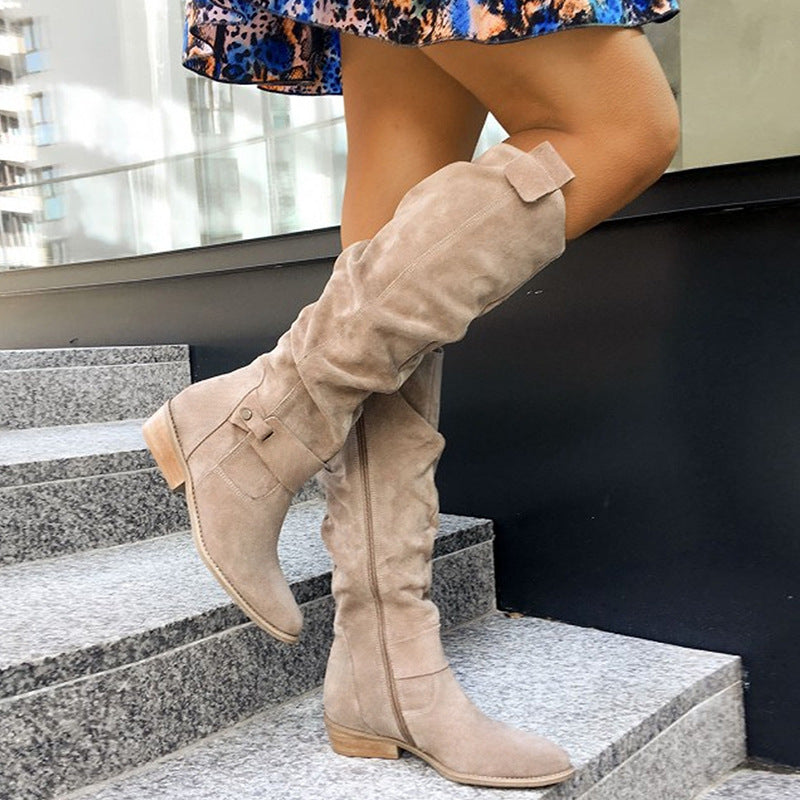 Low Heel Side Zipper Suede Boots