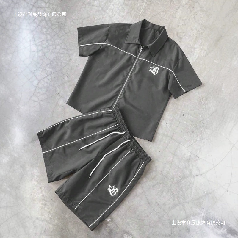 Striped Short Sleeve Shirt and Shorts Set