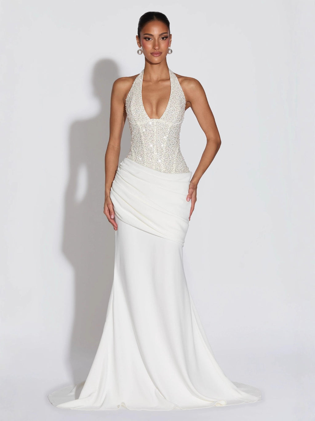 Elegant Sequin Halter Neck Evening Gown