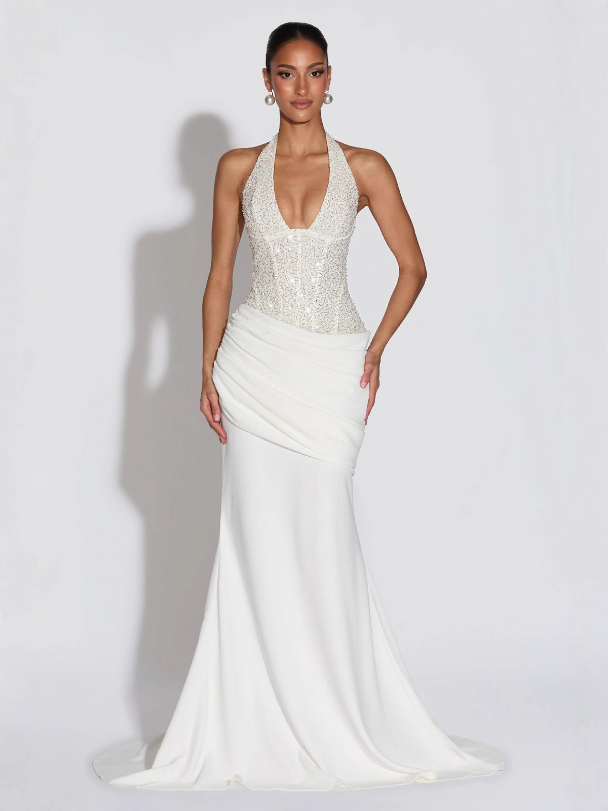 Elegant Sequin Halter Neck Evening Gown