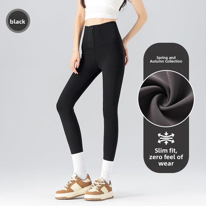 Women's high-waisted zipper cinched-in sharkskin pants