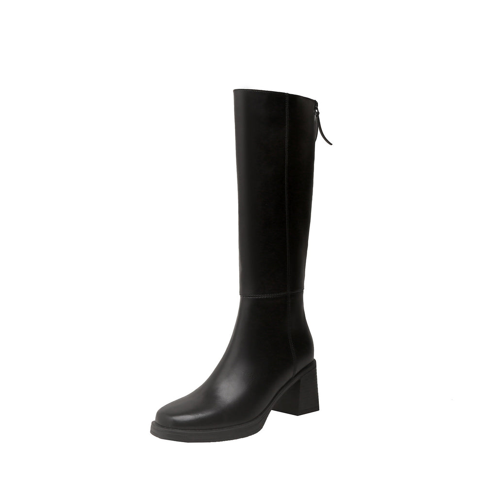 Cowhide Leather Women's Riding Boots Thick Sole High Boots