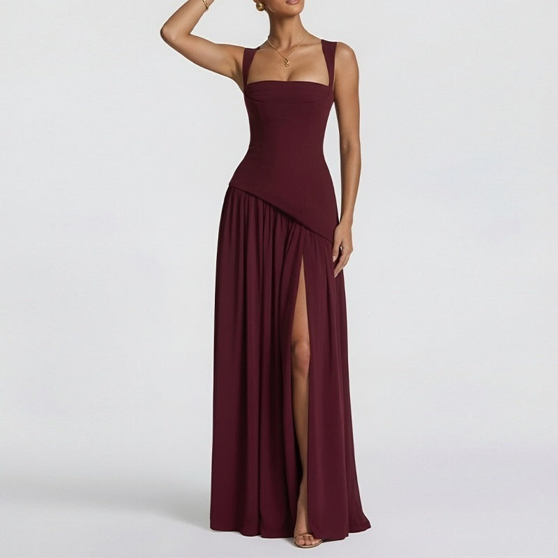 Elegant Backless Pleated Strap Dress