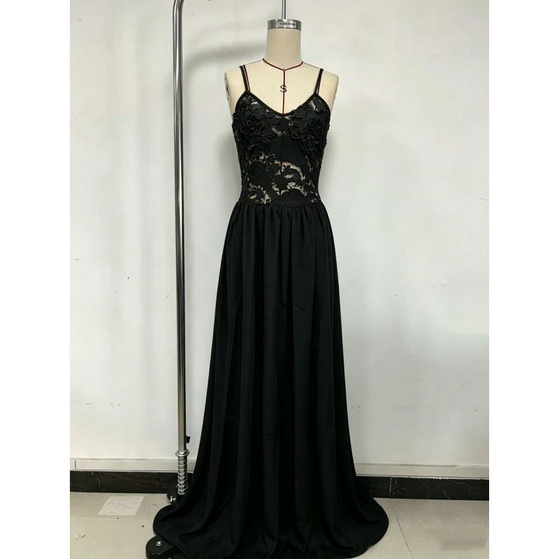 Embroidered Lace Chiffon Long Dress