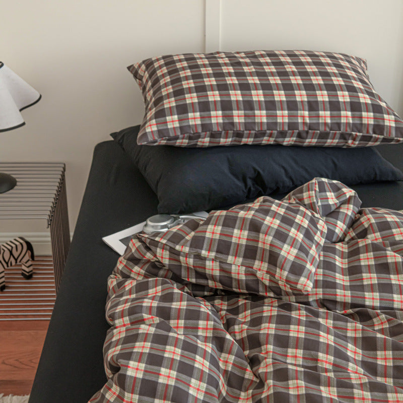 Contrast Plaid Bedding Set