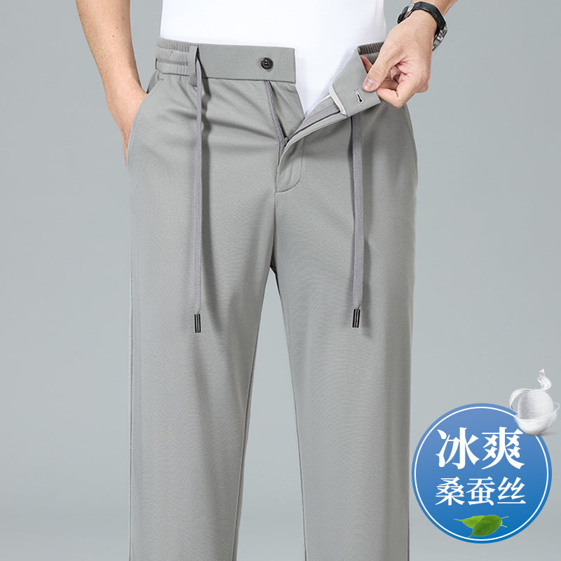 2026 High-End Brand-Name Sports Casual Pants Spring Straight-Leg Long Pants Silk Stretch Non-Iron Middle-Aged Men's Pants