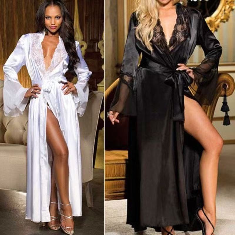 Women Ice Silk Lingerie Long Dress