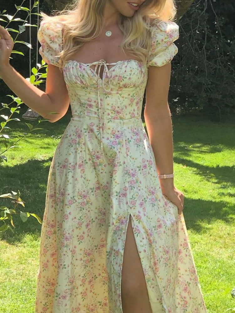 Floral Backless Slit Dress
