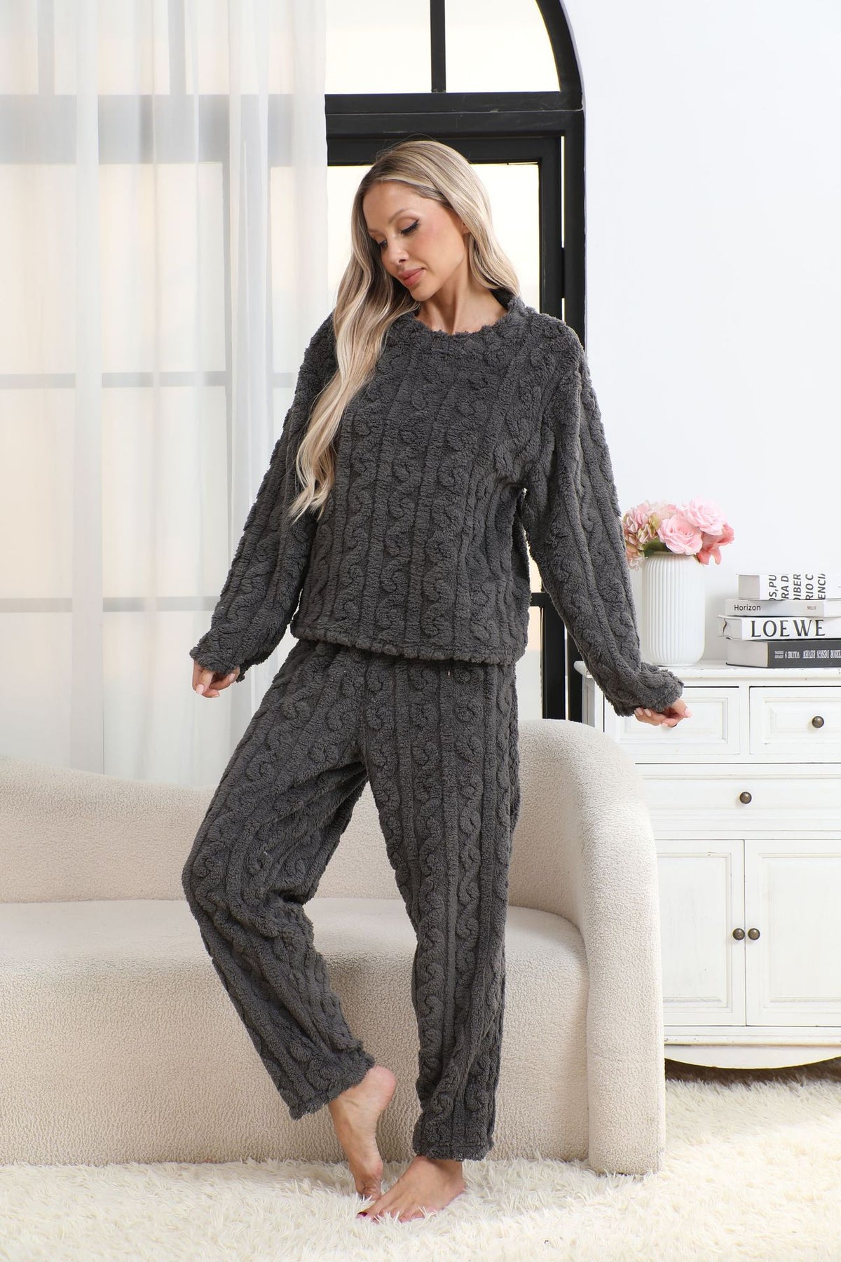 Casual Solid Ribbed Pajamas