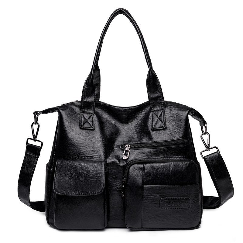 Vintage PU Leather Tote Bag Soft Retro Simple Shoulder Handbag for Women Daily Commuter