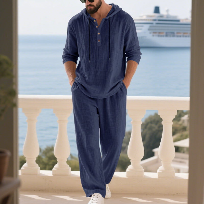 Men's Long Sleeve Hooded Casual Jumpsuit Loungewear One-Piece Set
