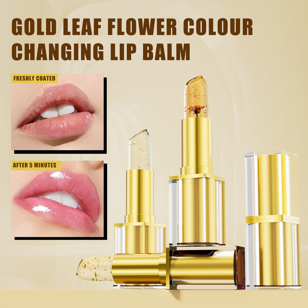 HelloKiss Moisturizing Color Changing Lipstick with Gold and Silver Foil Packaging for Natural Lip Care